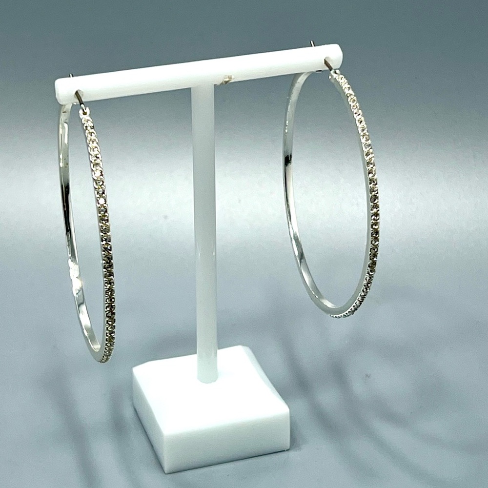 Large 58mm Silver Tone & Crystal Women’s Hoop Earrings